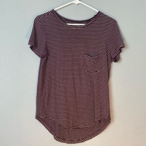 American Eagle Outfitters Maroon and White Striped Tee